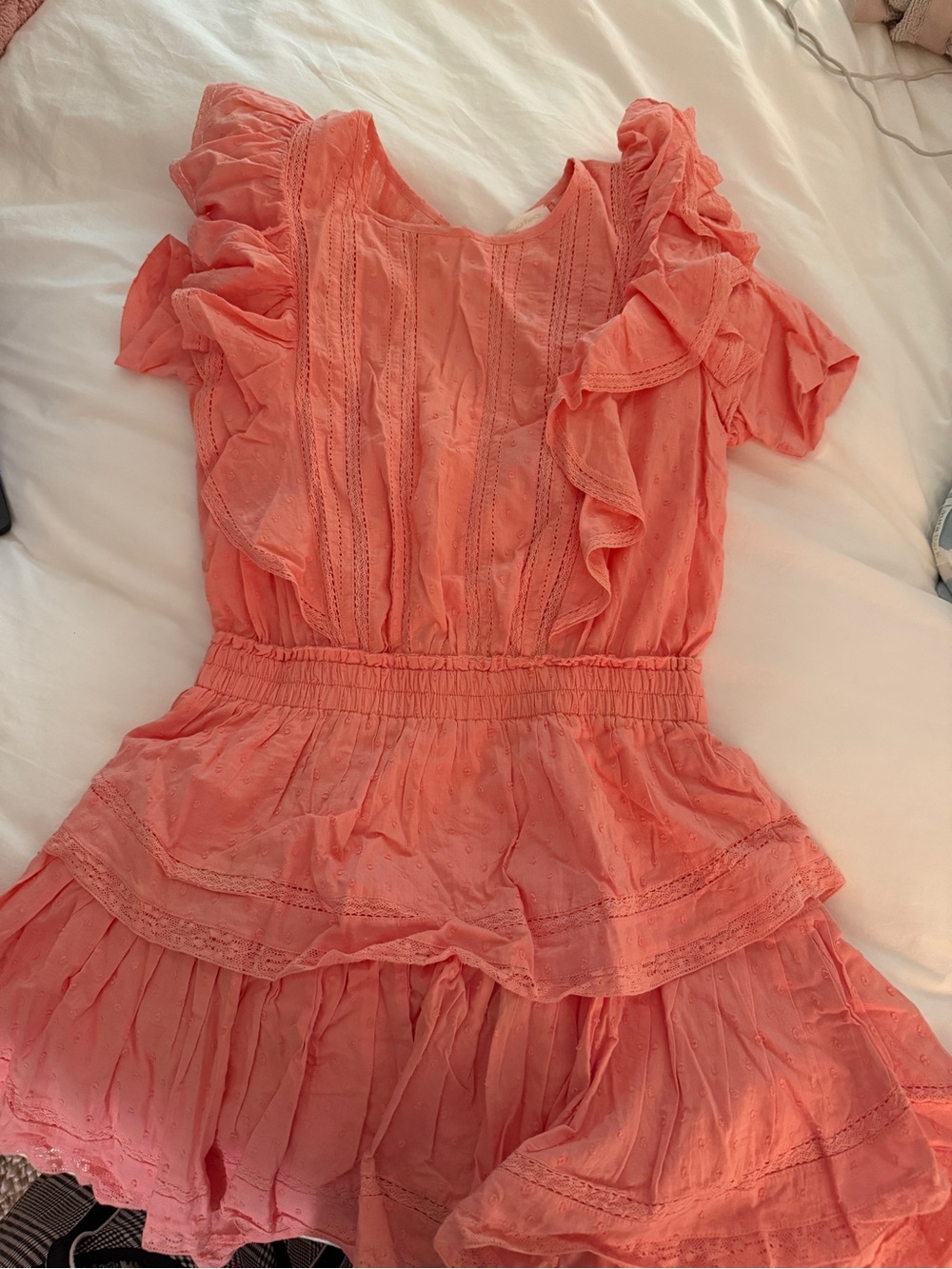 LoveShackFancy Coral Ruffle Mini Dress